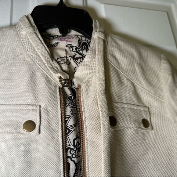 Original Penguin Woman’s Ivory Linen Cropped Motorcycle Style Jacket Small - Picture 8 of 8